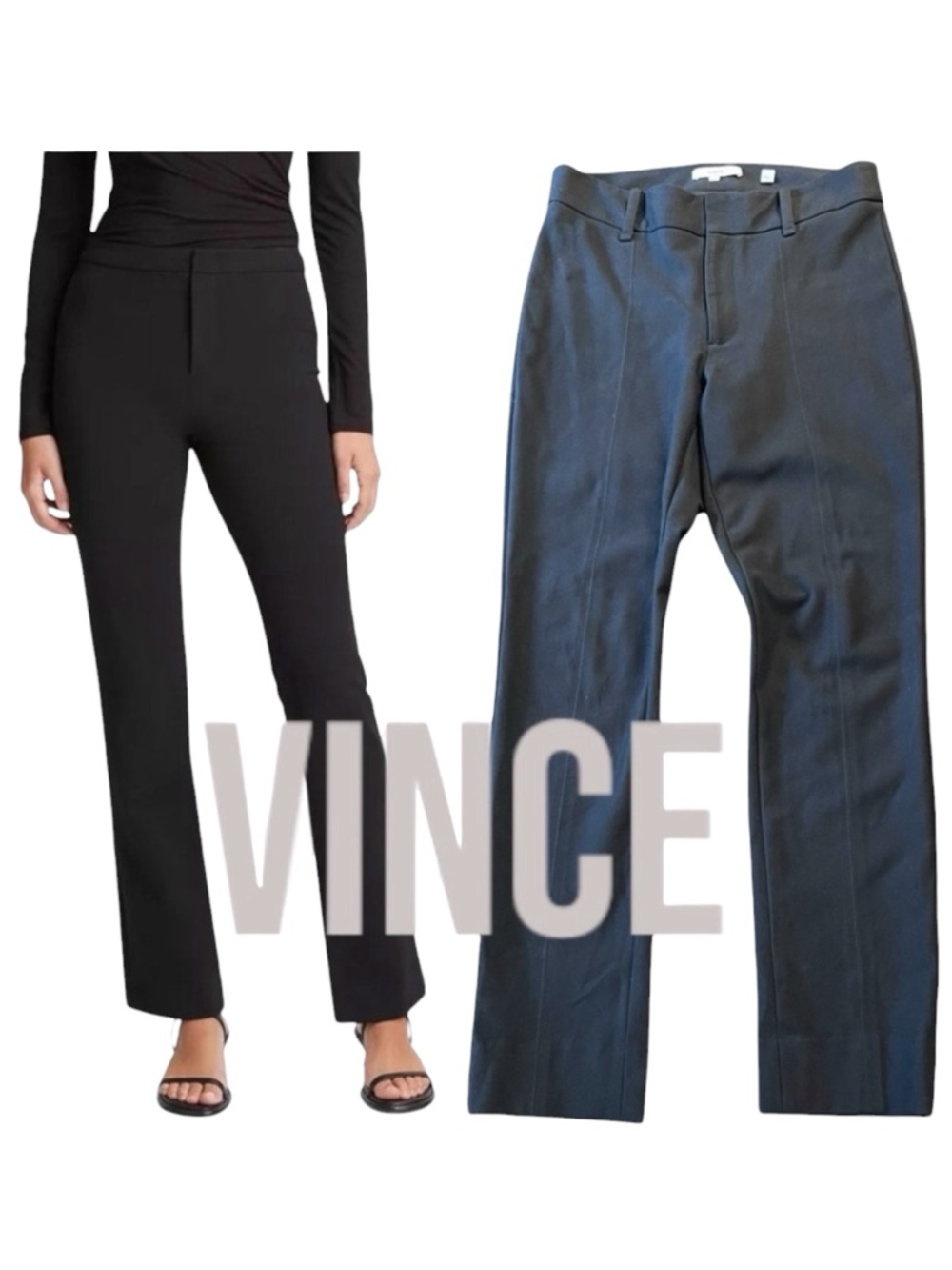 VINCE Black Stretch Jersey Front Seam Pants (8)